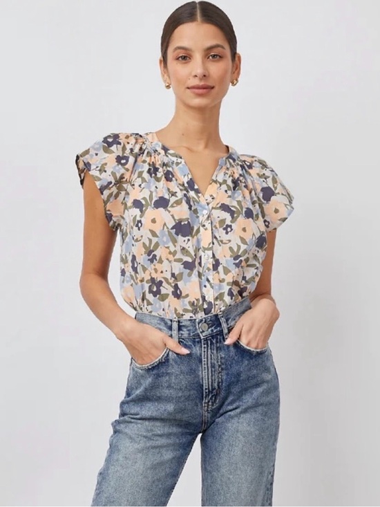 Rails Tops - Rails ALENA TOP - MOD FLORAL cotton boho flutter sleeve quiet luxury blouse XL